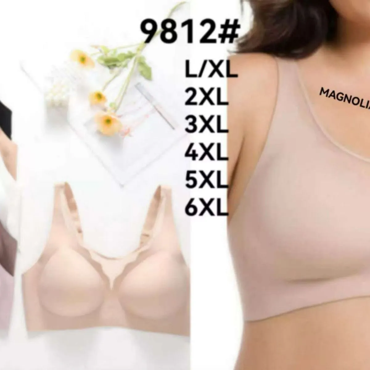 Biustonosz damski bezszwowy beżowy L-6XL 9812#