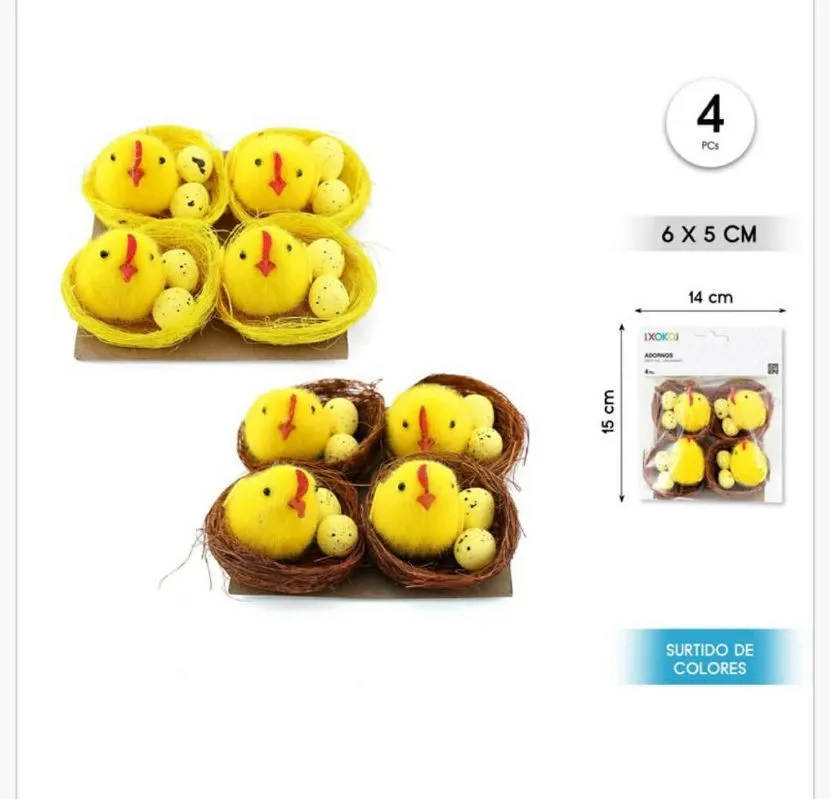 Ozdoby Wielkanocne 4PCS Kurczaki w Gniazdach 6x5cm