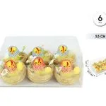 Ozdoby Wielkanocne - 6 piskląt w gniazdach 5,5 cm