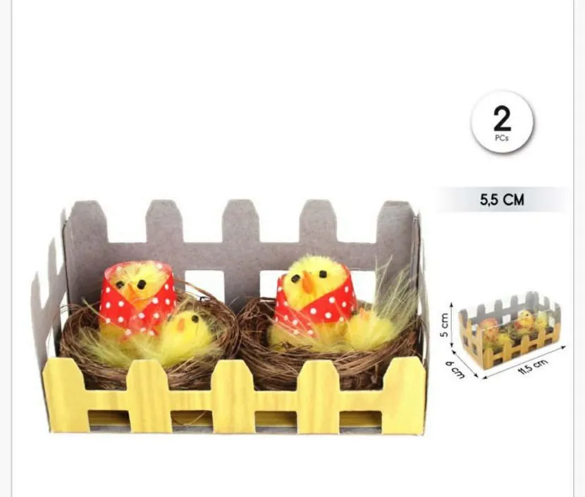 Ozdoby Wielkanocne 2PCS Kurczaki w Gniazdku 5.5cm