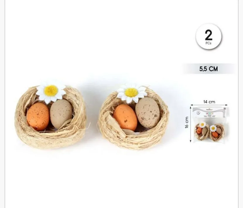 Ozdoby wielkanocne - gniazda z jajkami i stokrotkami 5,5 cm
