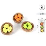 Ozdoby Wielkanocne - 3 gniazda z jajkami 6 cm