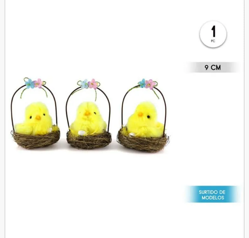 Ozdoby Wielkanocne - Żółte Pisklęta w Gniazdach 9 cm