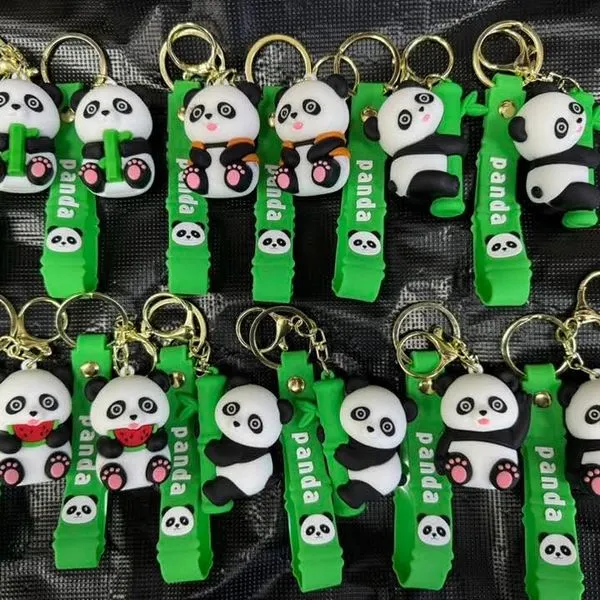 Brelok do Kluczy Gumowy Panda z Bambusem