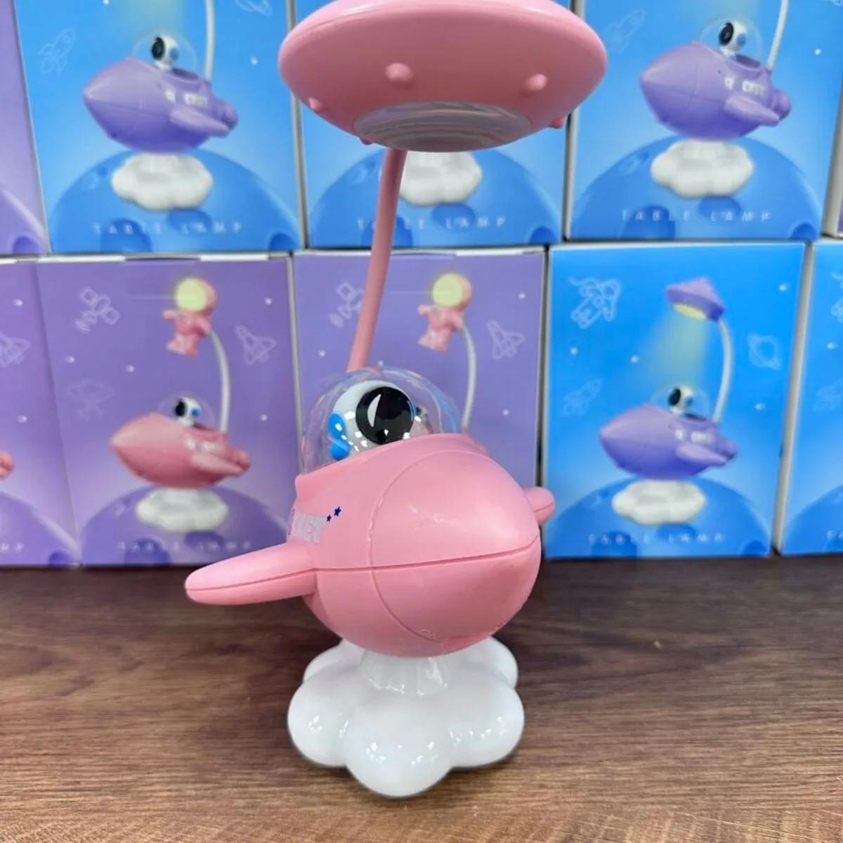 Lampka nocna biurkowa rakieta UFO LED, różowa, 6 szt.