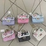 Torebka dla dzieci tweedowa z perłami i kwiatami, mix kolorów