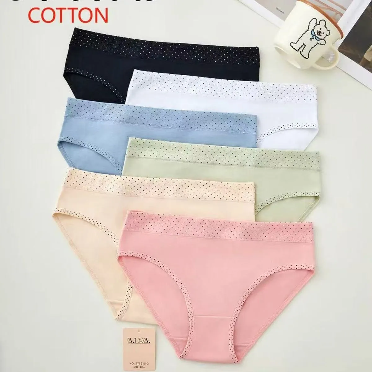 MAJKI DAMSKIE bawełniane Aina, kropki, mix kolorów S/M L/XL