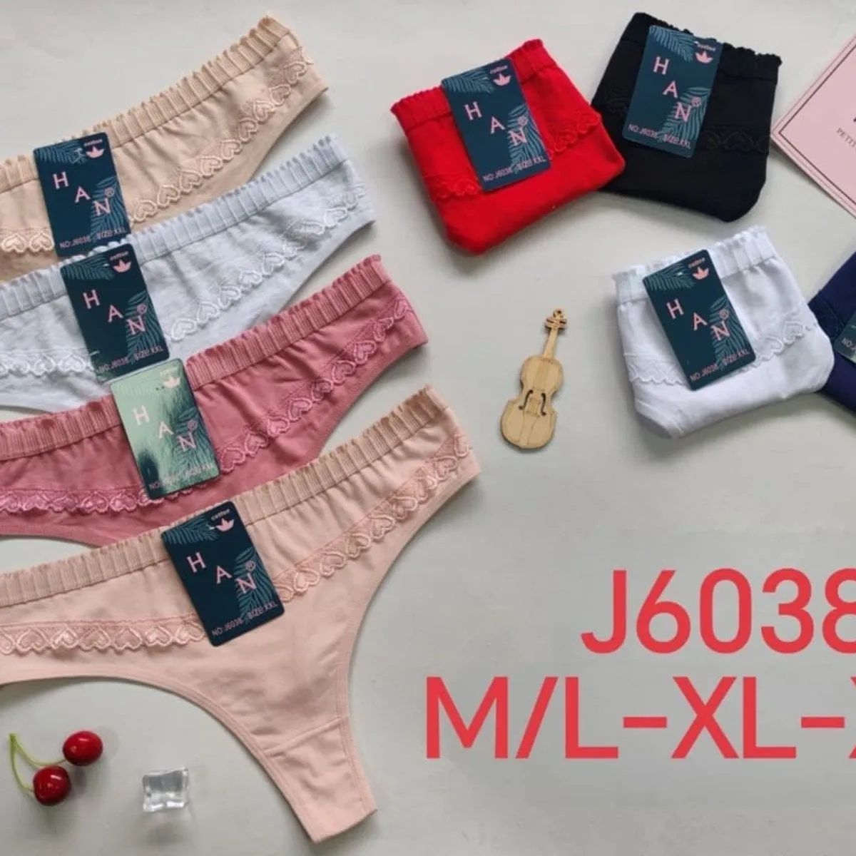 MAJKI DAMSKIE HAN J6038, bawełniane z koronką, mix kolorów M/L-XL-XXL