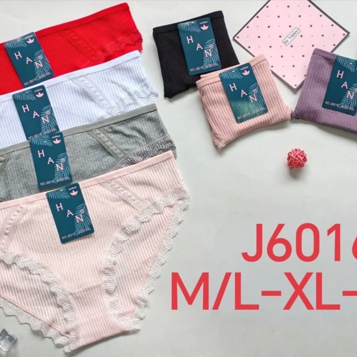 Majtki damskie HAN J6016 prążkowane z koronką M/L-2XL 24szt