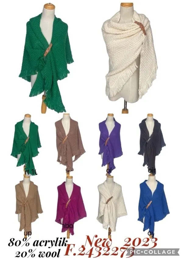 Szaliki damskie poncho 80% akryl 20% wełna