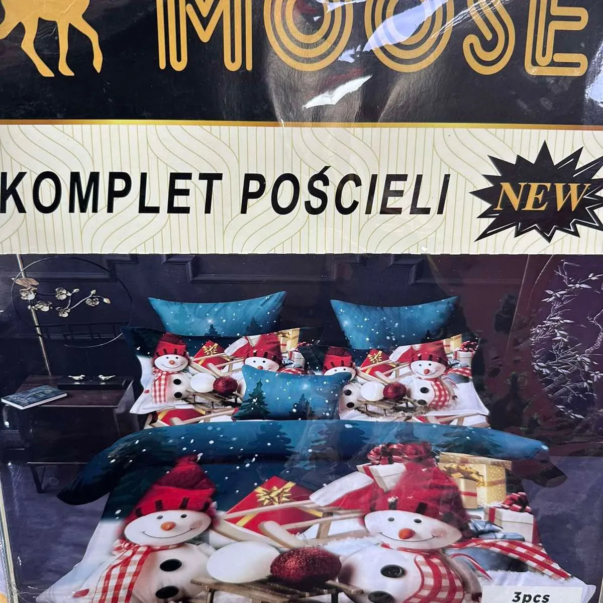 Komplet Pościeli 3cz 200/220 Śnieg Świąteczny Moose Moose