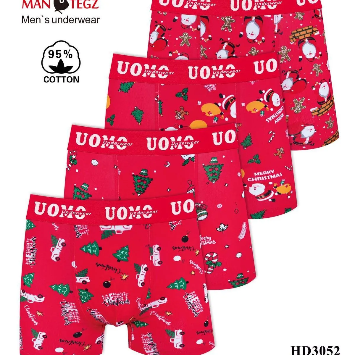 Bokserki męskie UOMO Christmas 95% bawełna 4 szt HD3052