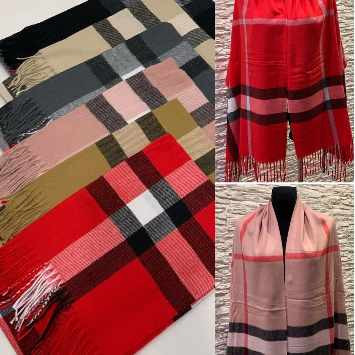 Szaliki damskie w kratę viscose wool mix