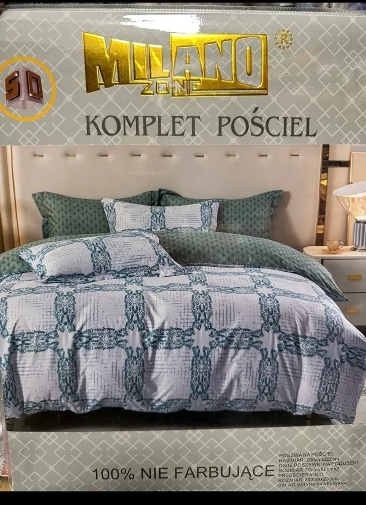 Komplet Pościel 4cz Milano 200/220 zielony wzór kratka