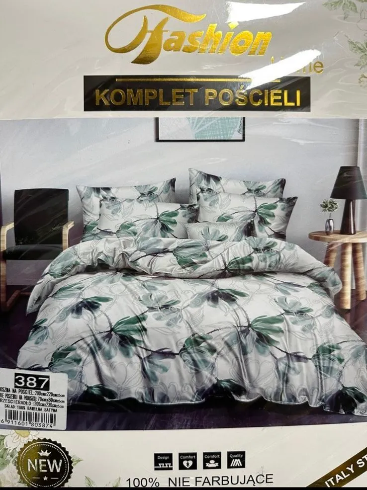 Komplet Pościeli 4cz Fashion 200/220 Zielony Motyl 100% Niefarbujący