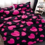 Komplet Pościel 4CZ 200/220 Czarno-Różowe Serca