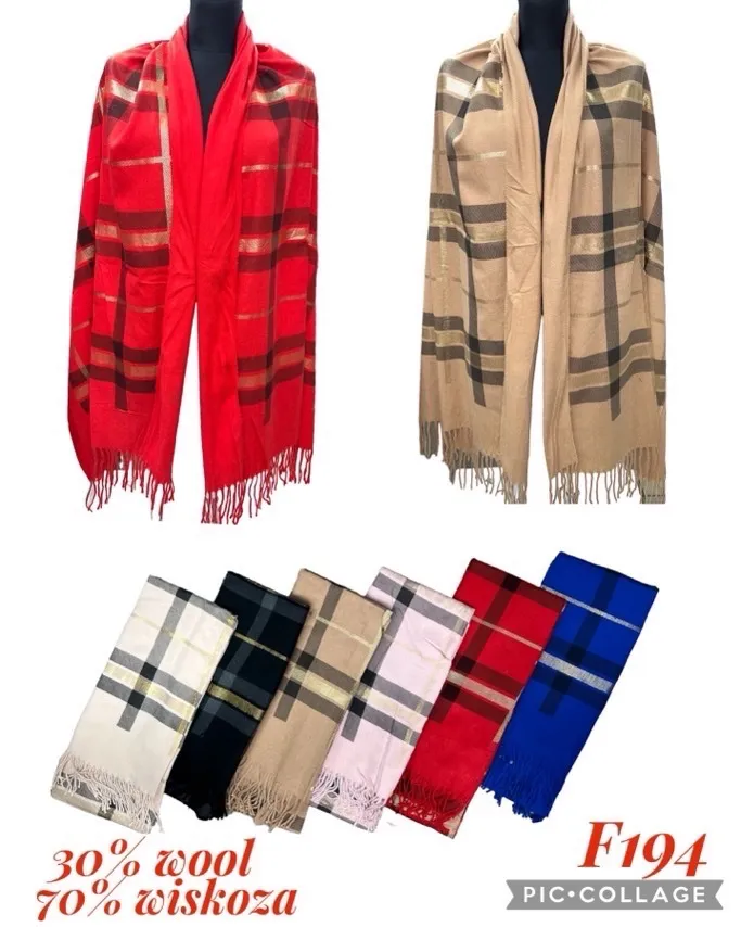 Szaliki damskie w kratę F194 30% wool 70% wiskoza