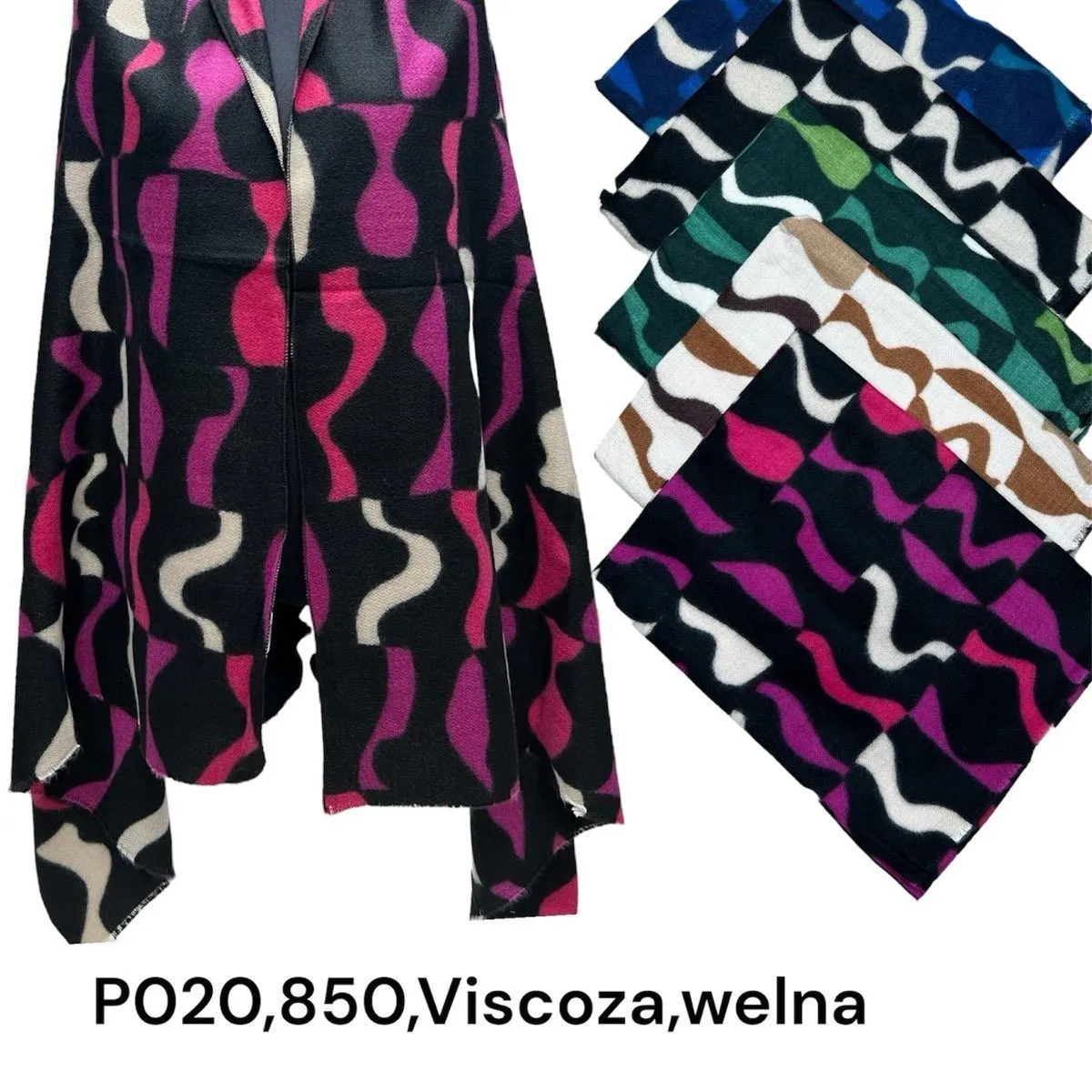 Szaliki damskie wzór falisty PO20,85 viscose wełniane