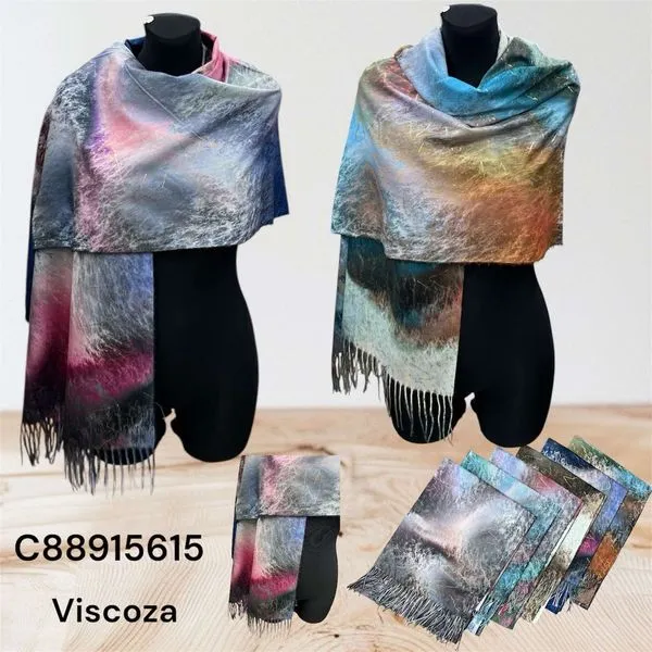 Szaliki damskie viscose z frędzlami wielobarwne 23012026-132