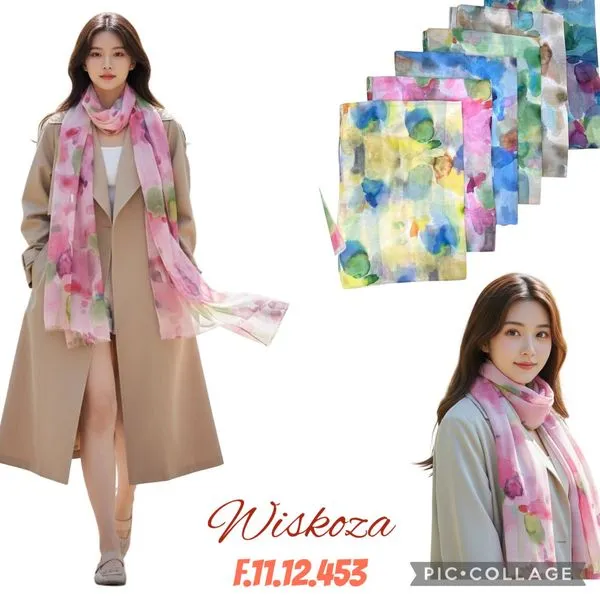 Szaliki damskie wiskozowe wzorzyste, 12 szt/opak.