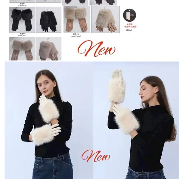 Rękawiczki damskie futrzane białe G-1799