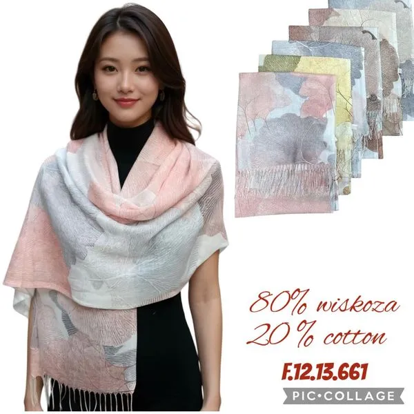 Szaliki damskie 80% wiskozy 20% bawełny, mix kolorów