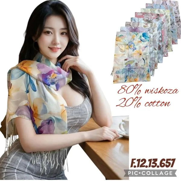 Szaliki damskie kwiatowe 80% wiskozy 20% bawełny