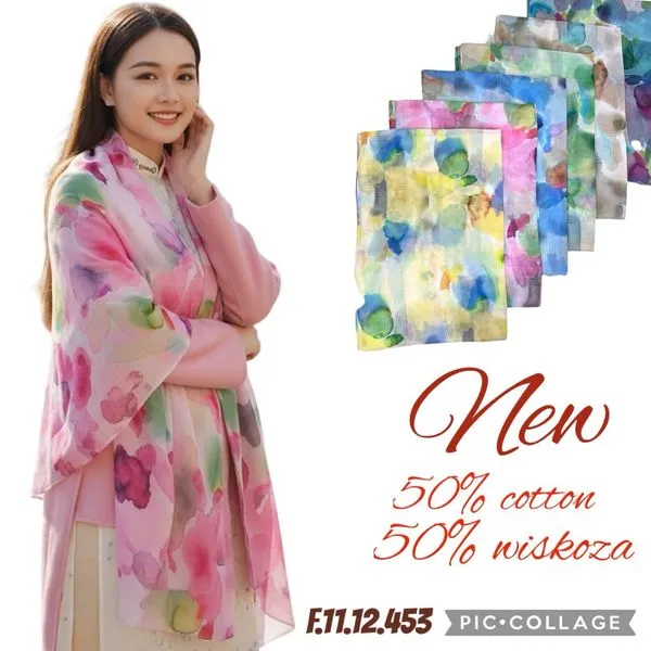 Szaliki damskie wielobarwne 50% bawełna 50% wiskoza