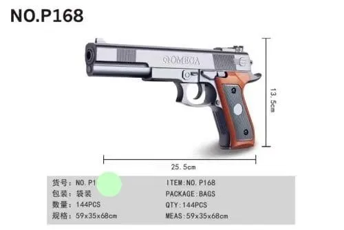 Pistolet zabawka NO.P168 srebrny z brązowym uchwytem 25cm