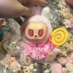 Zabawki Labubu maskotka brelok różowa z lizakiem