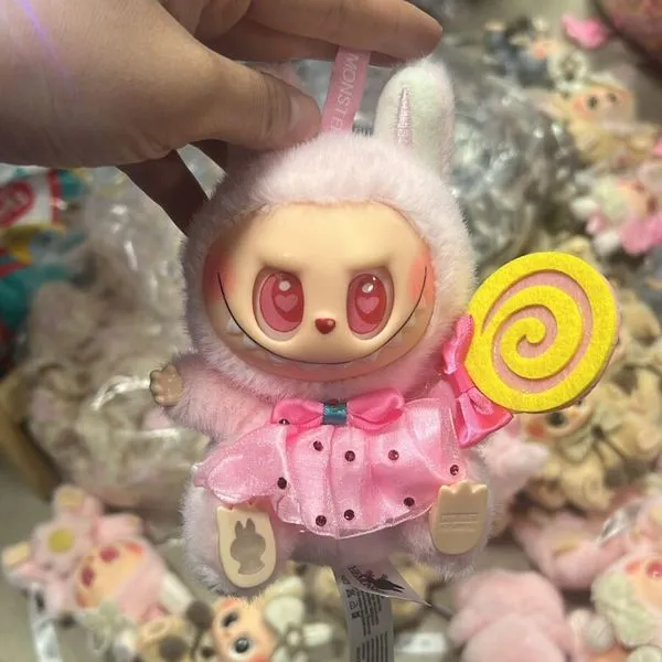 Zabawki Labubu maskotka brelok różowa z lizakiem