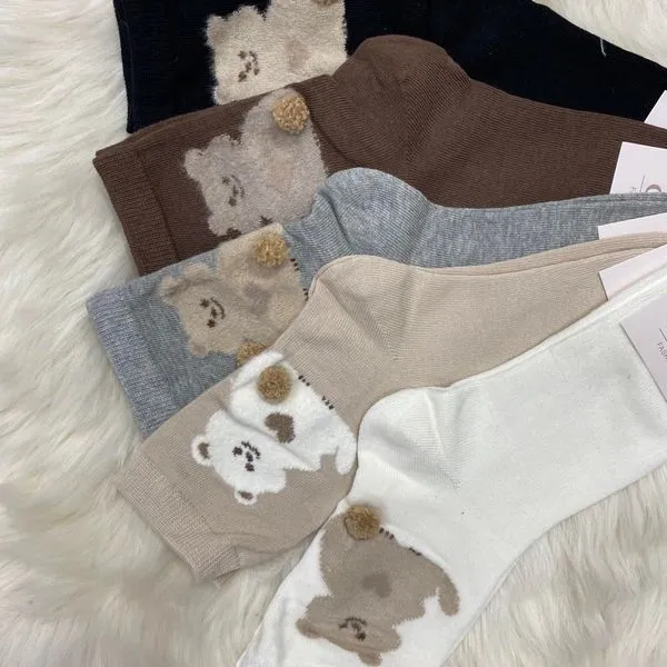 Skarpetki damskie z misiem, 4 szt w opakowaniu