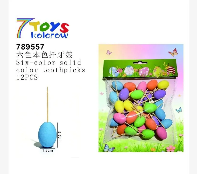 Kolorowe patyczki z jajkami wielkanocnymi 12 szt 1,8cm