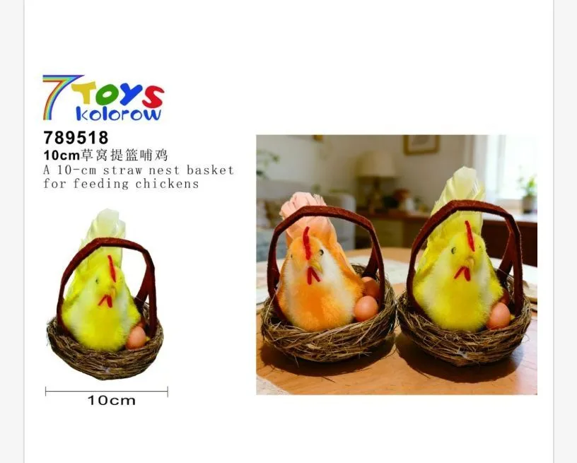 Koszyczki słomiane z pisklętami Wielkanoc 10cm 8szt/op