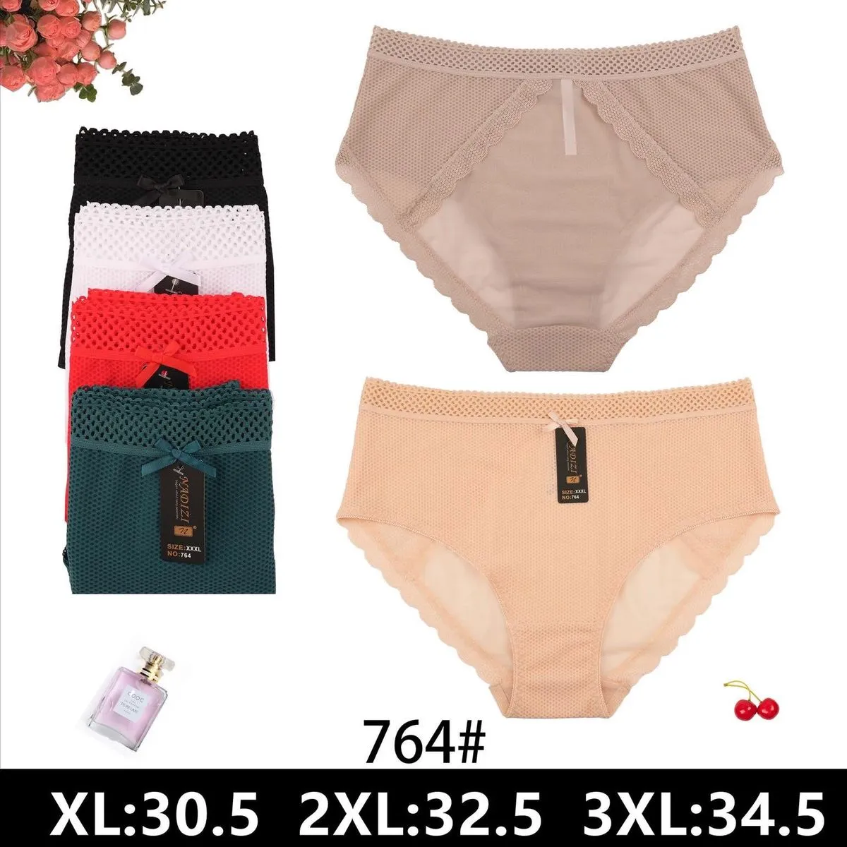 Majtki damskie XL-3XL siateczkowe 4 pary 764#