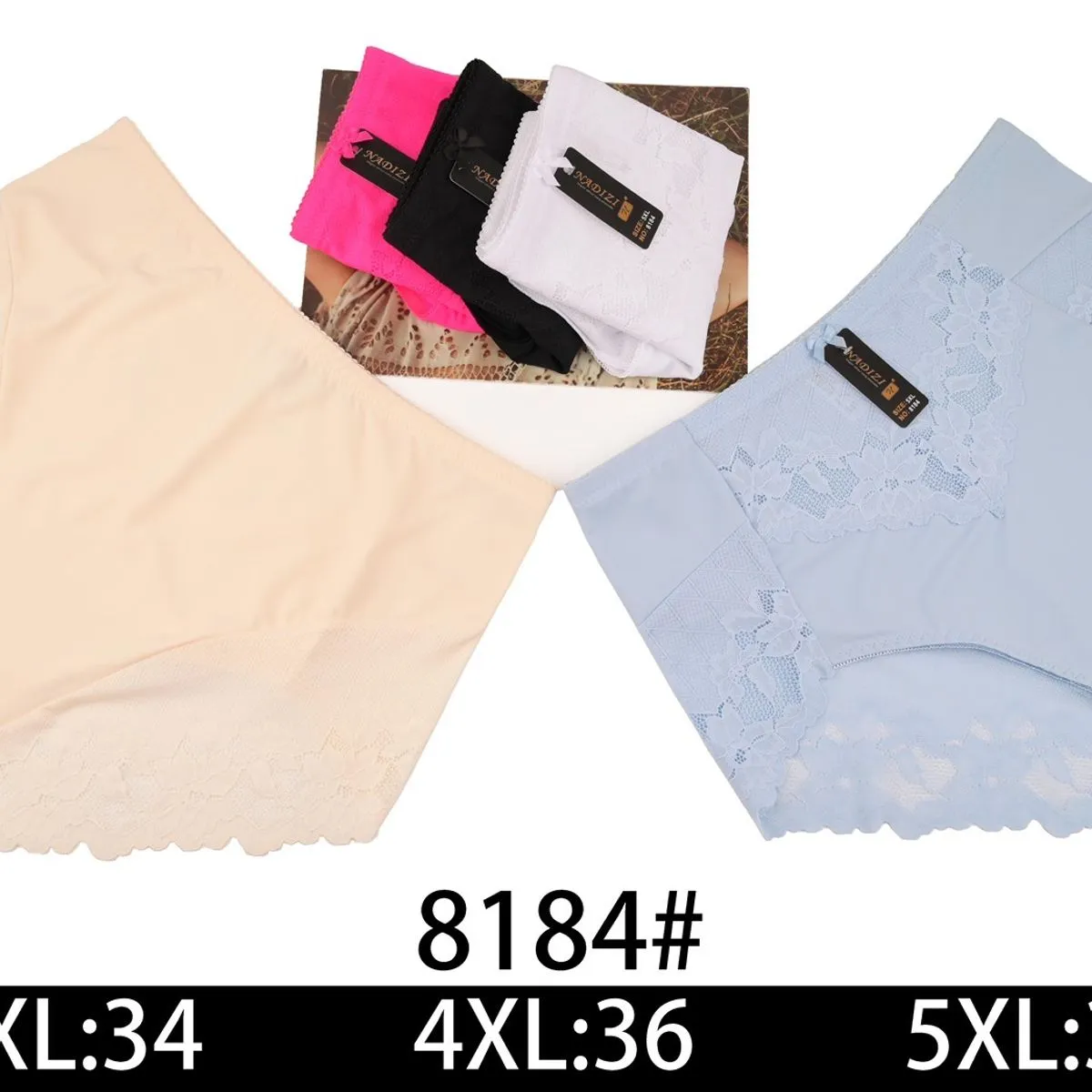 Majtki damskie 3XL-5XL #81184, beżowe/czarne/różowe/niebieskie