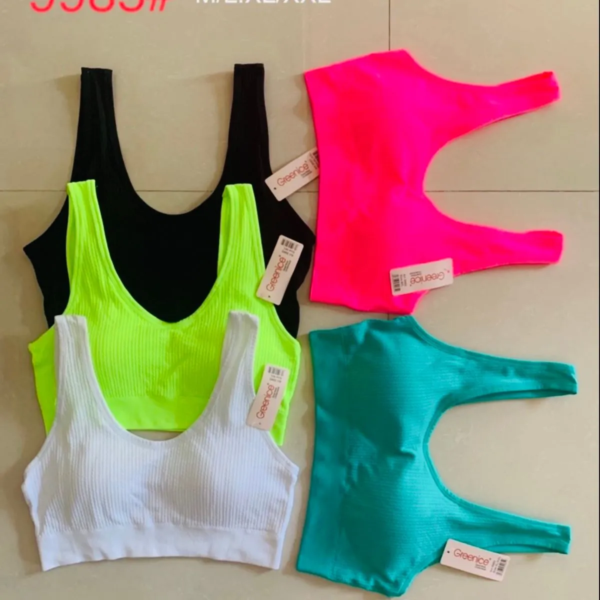 Damski Bra-Top 99985# M L XL XXL czarny neonowy biały