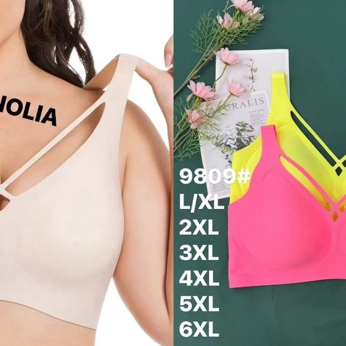 Biustonosze damskie Magnolia 9809 gładkie z paskami L/XL-6XL