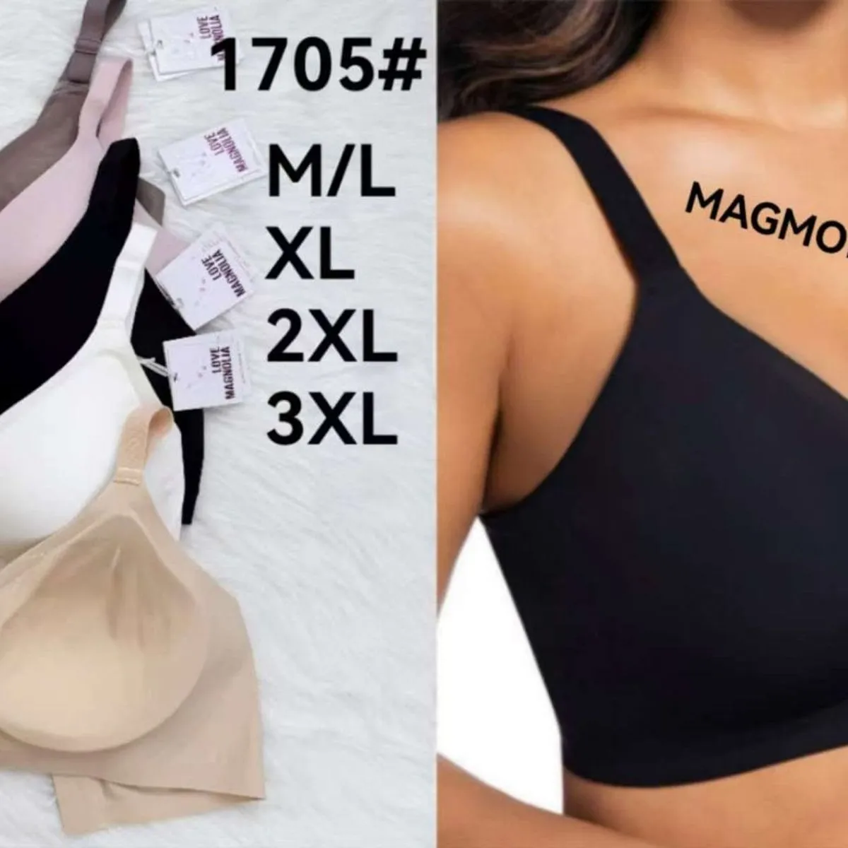 Biustonosze damskie gładkie MAGMOLIA 1705# mix kolorów M-3XL