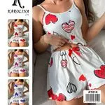 Piżama damska Karolina Lin prążkowana w serca, komplet 2-częściowy