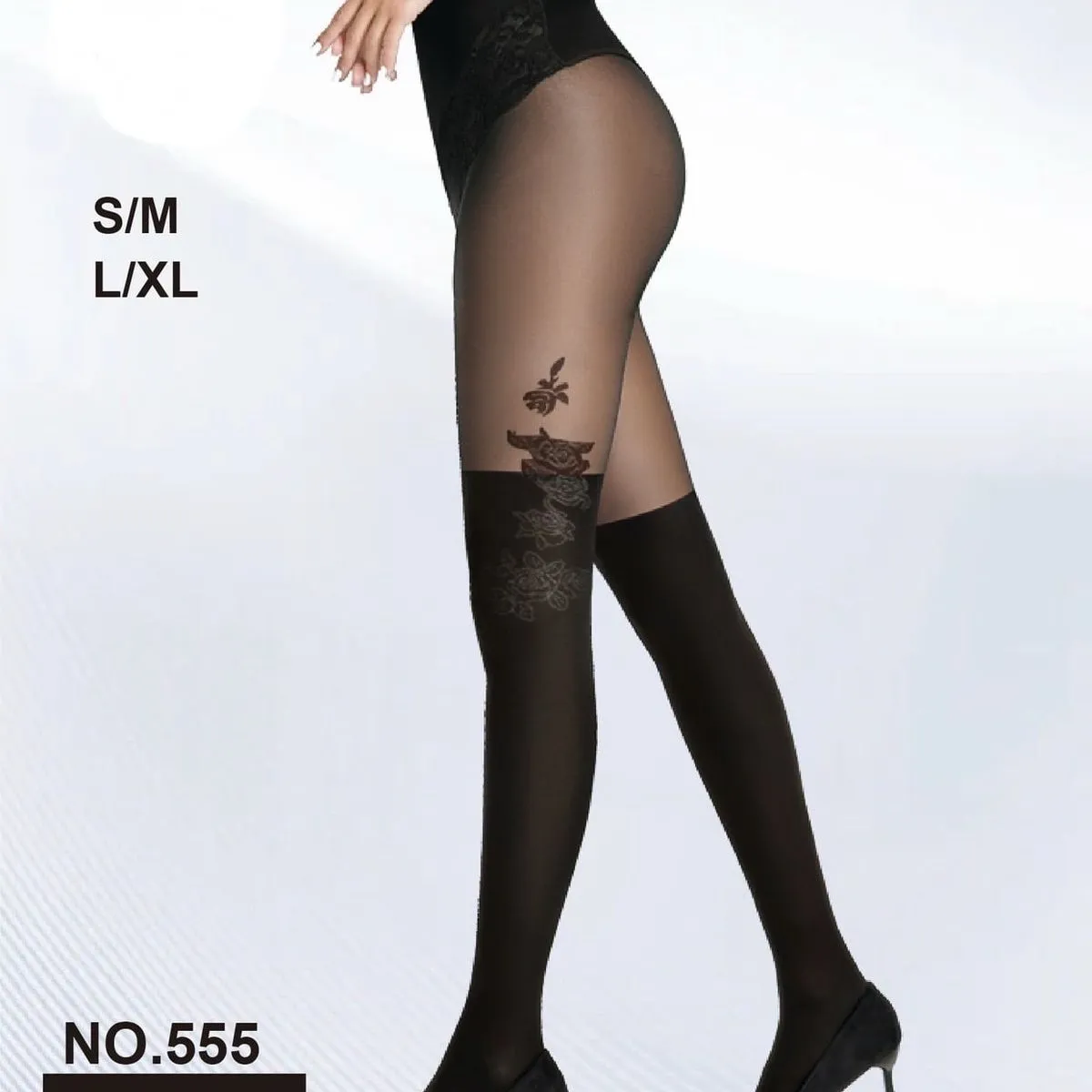 Rajstopy damskie czarne wzorzyste 180/360 DEN S/M L/XL NO.555