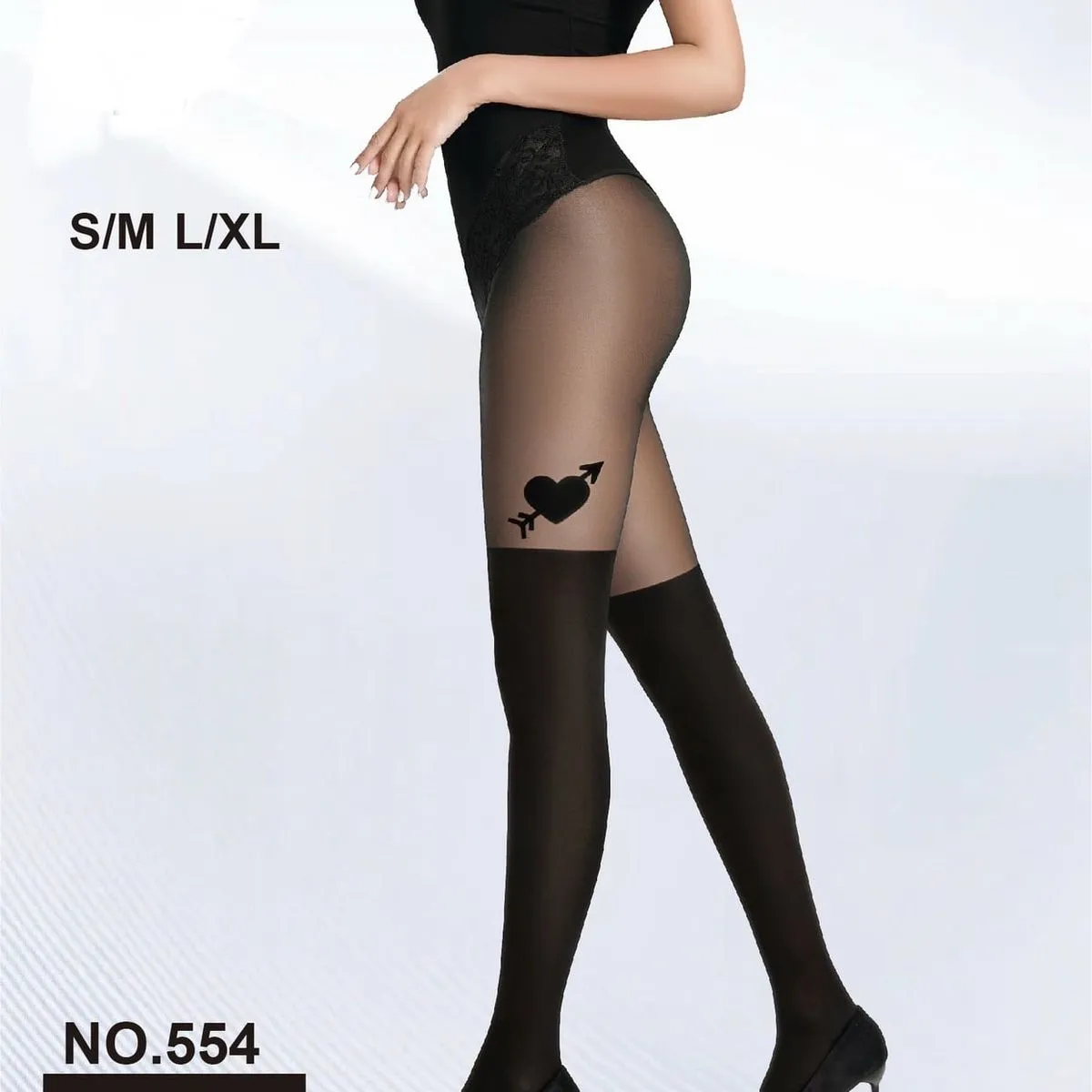 Rajstopy damskie 180 DEN S/M/L/XL wzór serce strzała NO.554