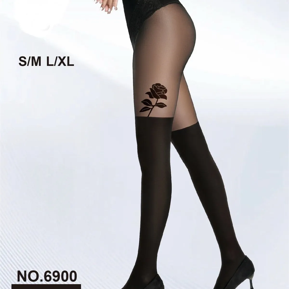 Rajstopy damskie czarne 180 DEN S/M/L XL wzór róża NO.6900