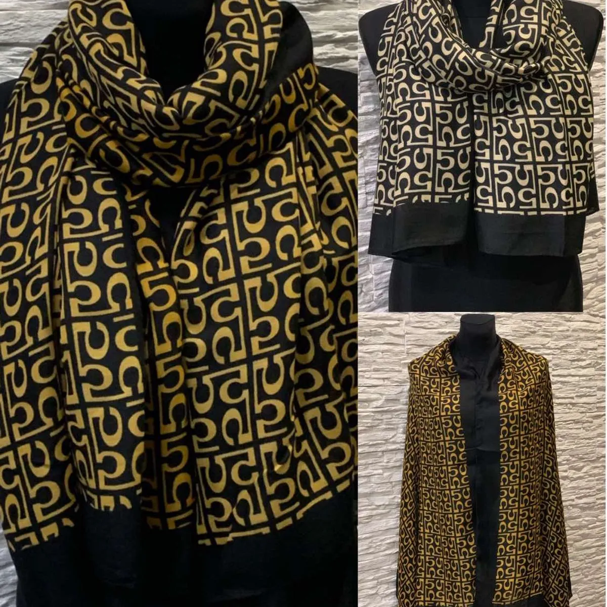 Szaliki damskie viscose, czarne i złote, mix 12 szt