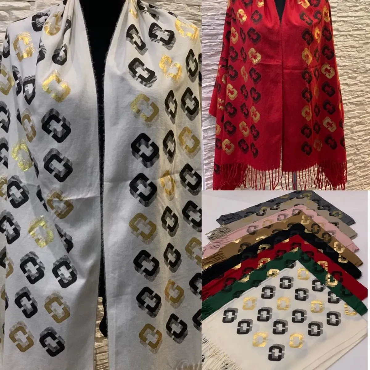 Szaliki damskie wzór geometryczny Viscose Cotton mix 12 szt