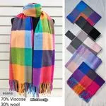 Szaliki damskie w kratę viscose 70% mix 30% wool
