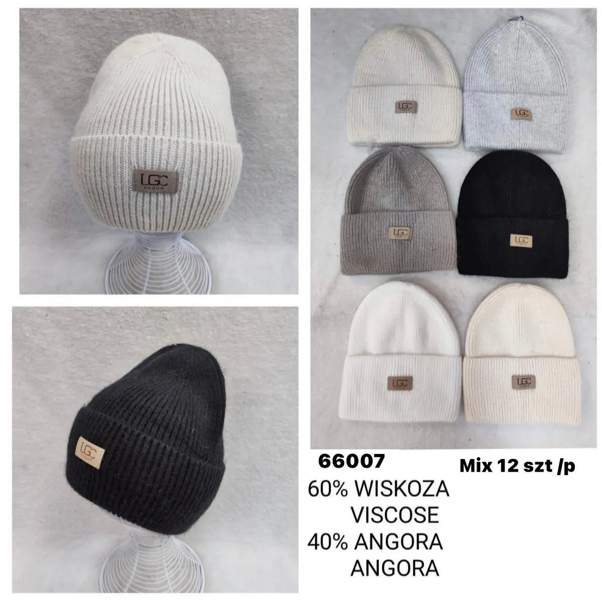 Czapki damskie beanie 60% wiskoza 40% angora mix kolorów