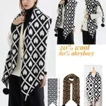 Szaliki damskie wzór serca 20% wool czarne/białe