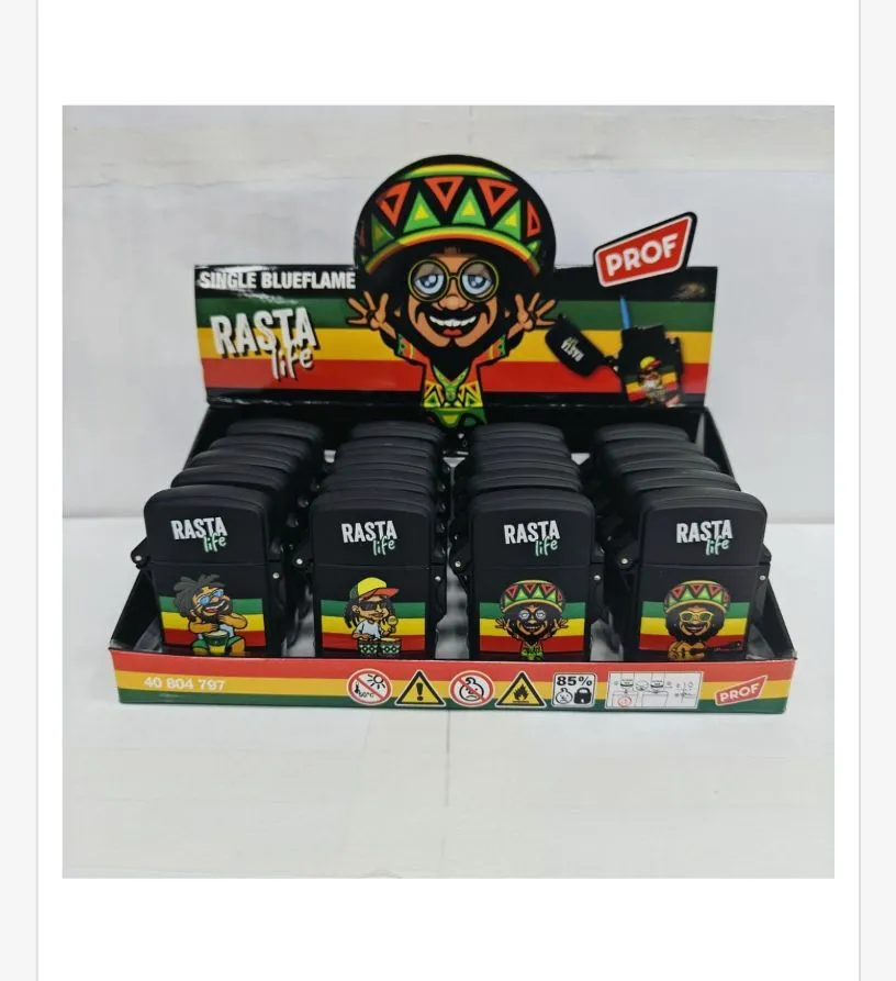 Zapalniczka Rasta Single Blue Flame Prof, czarna z grafiką