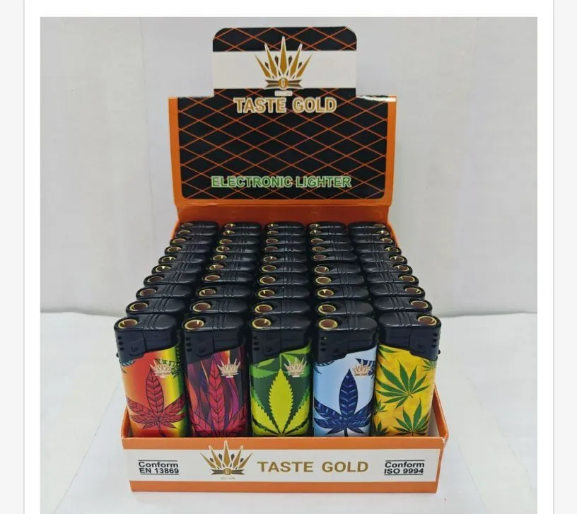 Zapalniczka elektroniczna Taste Gold z motywem liści 50 szt